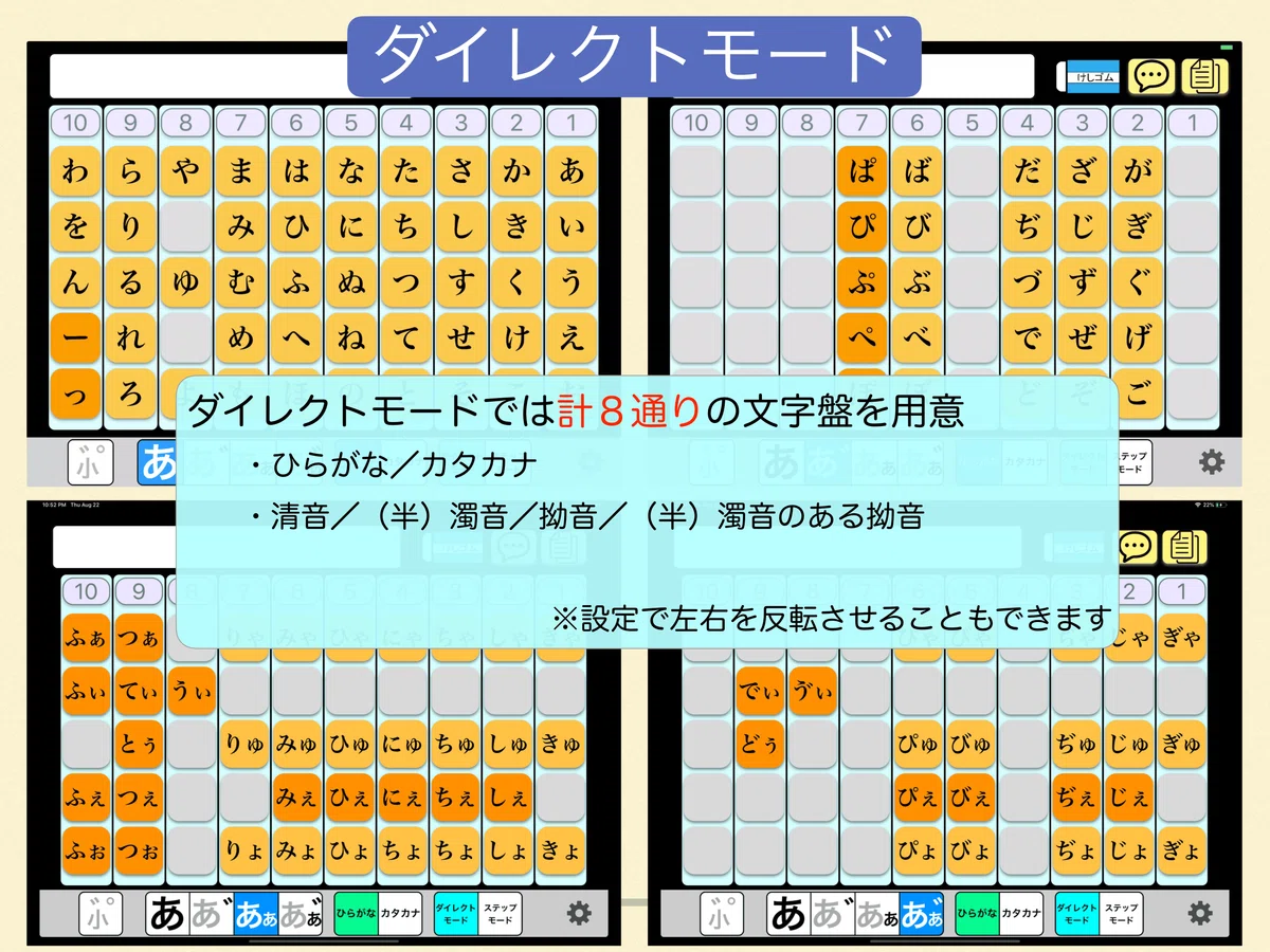 清音・濁音・拗音の文字盤